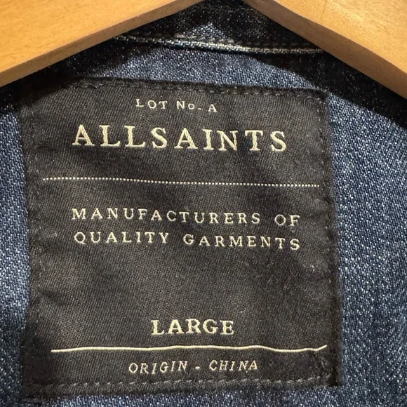 All Saints Cropped and Fitted Dark Denim Jacket - Size Large - Picture 3 of 4